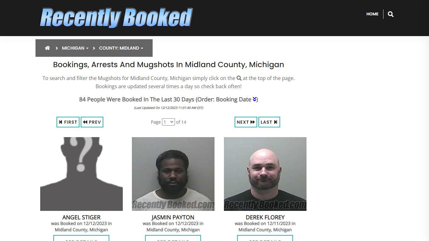 Bookings, Arrests and Mugshots in Midland County, Michigan